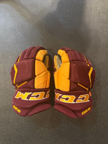 Game used Arizona State ASU maroon and Gold CCM Gloves 15" Pro Stock (Used)