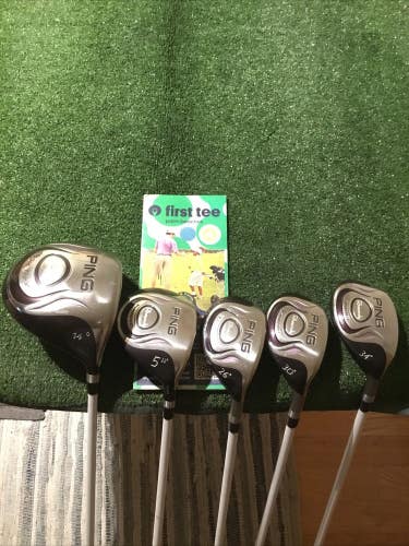 Ping Ladies Rhapsody Woods/Hybrids Set D, 5W, 5H, 6H, 7H ULT 129 Graphite Shafts