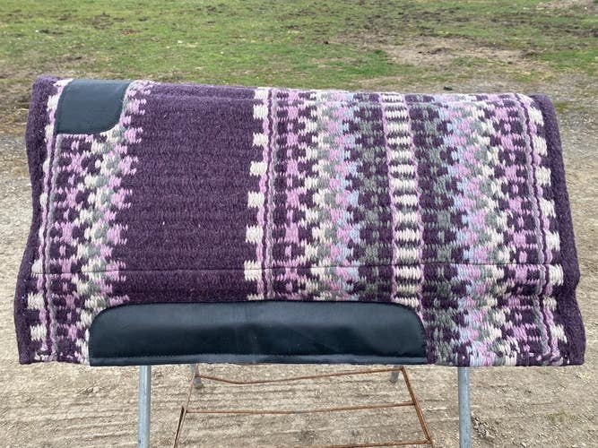 Purple w/lilac, gray wool cutter style Western saddle pad w/fleece 32 X 34