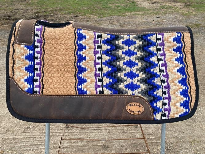 Klassy Kowgirl Desert Blue contoured wool & felt Western saddle pad 28" X 30"