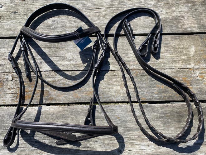 Dark brown padded full horse raised leather English bridle