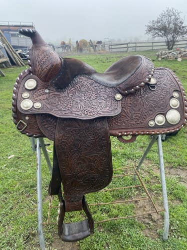 Used/Vintage 15" Billy Royal Western show saddle w/silver conchos & lacing