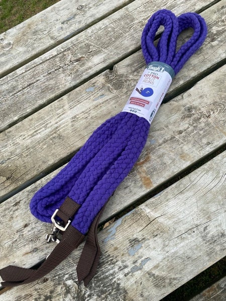 Purple flat braided cotton Western split reins w/snap ends 7 ft X 1"