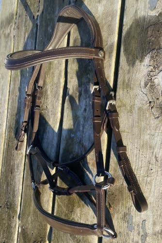 Used padded PONY  English anatomical bridle w/shaped monocrown, Havana leather