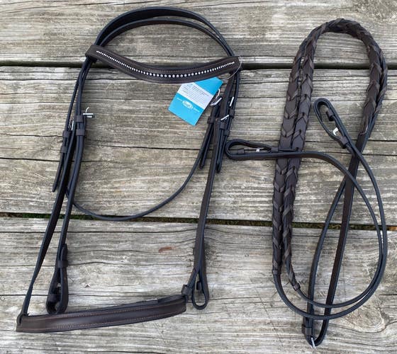 English  bridle w/crystal brow band Havana brown leather