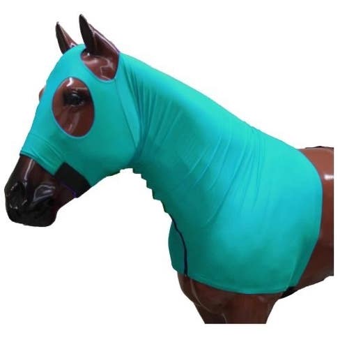 Medium 600-900 lb  teal lycra mane stay/sleazy hood w/zipper  Showman