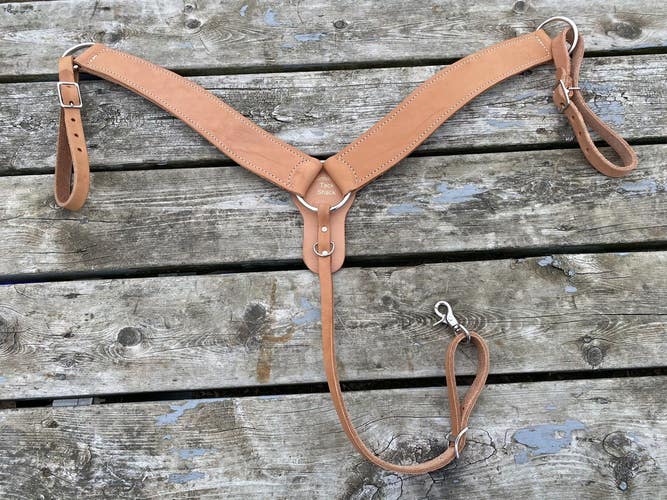 US made natural undyed leather contoured 3 pc Western breast collar