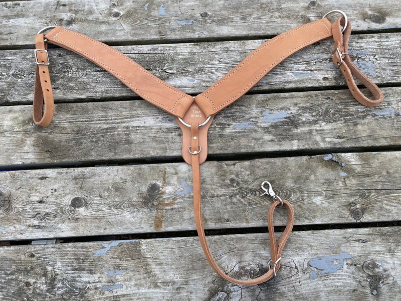 US made natural undyed leather contoured 3 pc Western breast collar