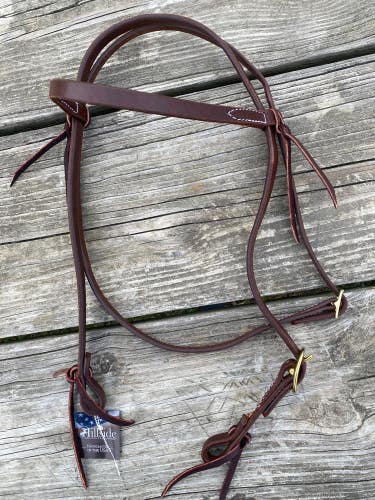 Hillside oiled harness leather Western browband headstall w/brass buckle US made