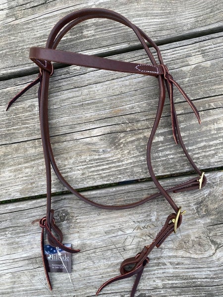 Hillside oiled harness leather Western browband headstall w/brass buckle US made