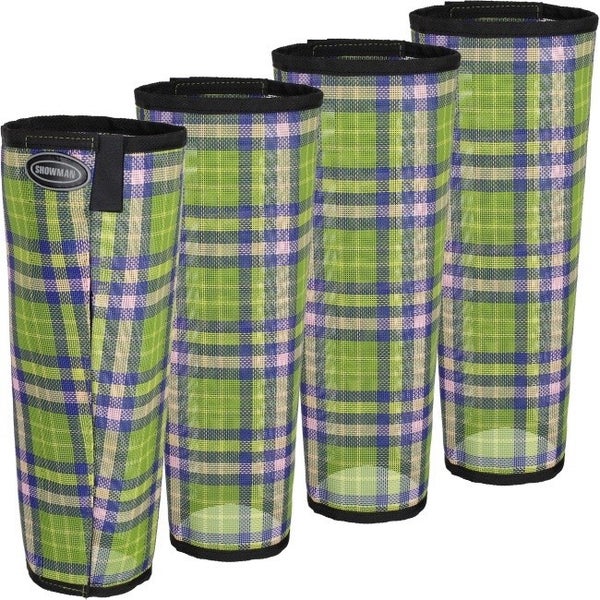 Showman green plaid stand up fly boots set of 4 medium horse