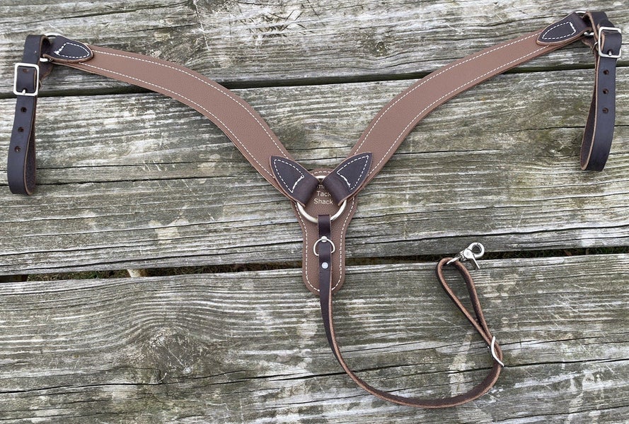US made two-tone brown leather contoured 3 pc Western breast collar