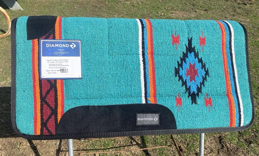 Diamond R teal Southwest patten felt bottom Western Saddle Pad 32 X 32