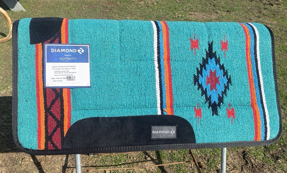 Diamond R teal Southwest patten felt bottom Western Saddle Pad 32 X 32