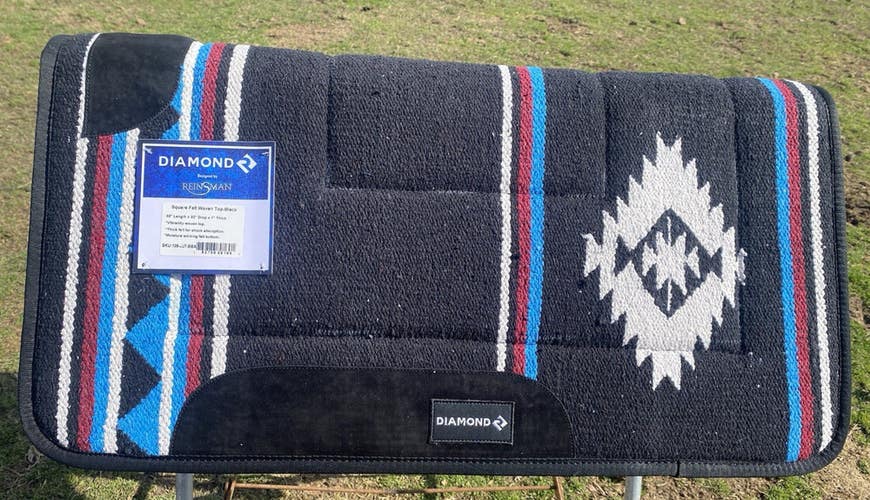 Diamond R black Southwest patten felt bottom Western Saddle Pad 32 X 32