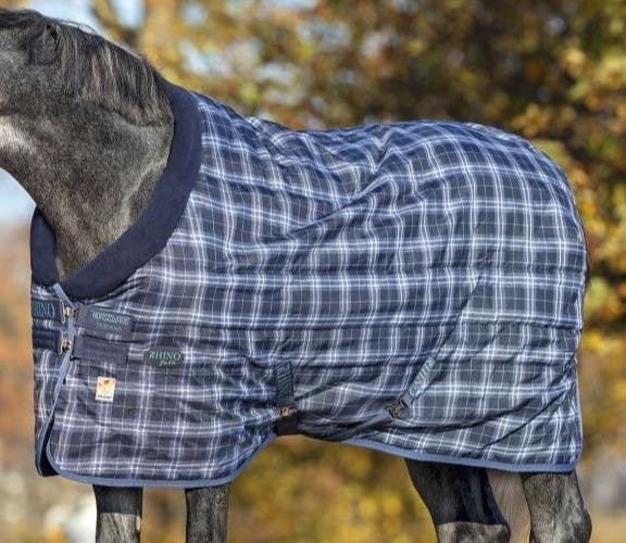 87" Horseware Ireland Rhino VariLayer Stable Blanket navy checked medium weight