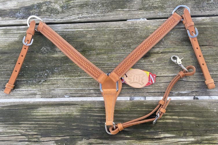 Mini/ pony basket stamped contoured Agentine leather Western breast collar
