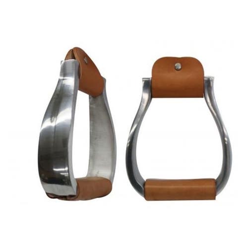Polished aluminum Western stirrups w/leather treads