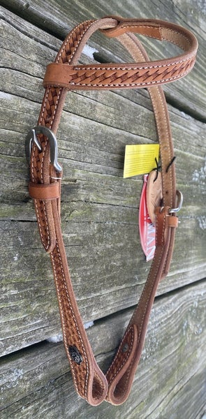 Miniature horse /pony basket tooled Western one ear headstall w/fancy conchos