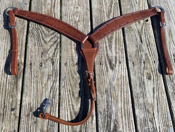 US made contoured Western breast collar with barb wire tooling