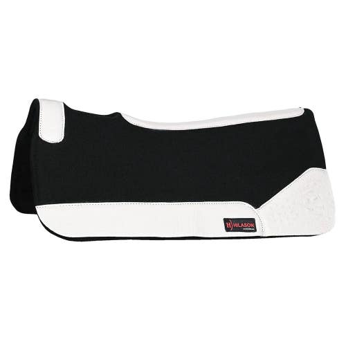Hilason black contoured wool felt Western saddle pad w/white leather 30" x 30