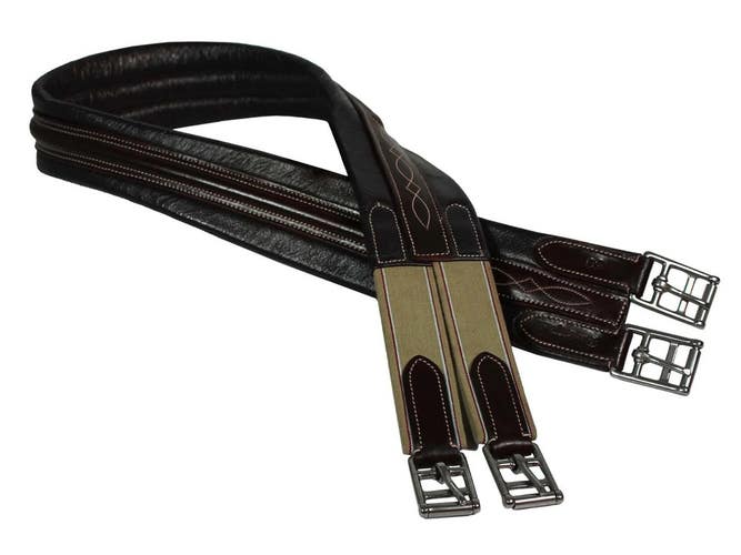 40" Havana  brown Paris Tack fancy stitched shaped/padded  leather English girth