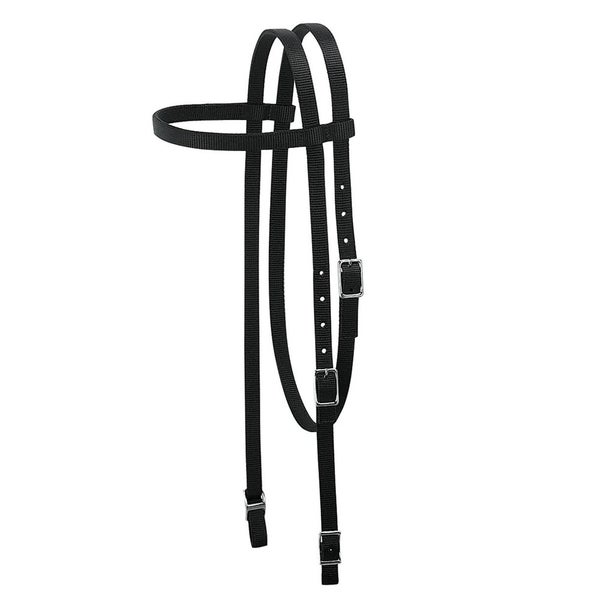 Weaver black nylon Western browband headstall w/Conway buckle bit ends