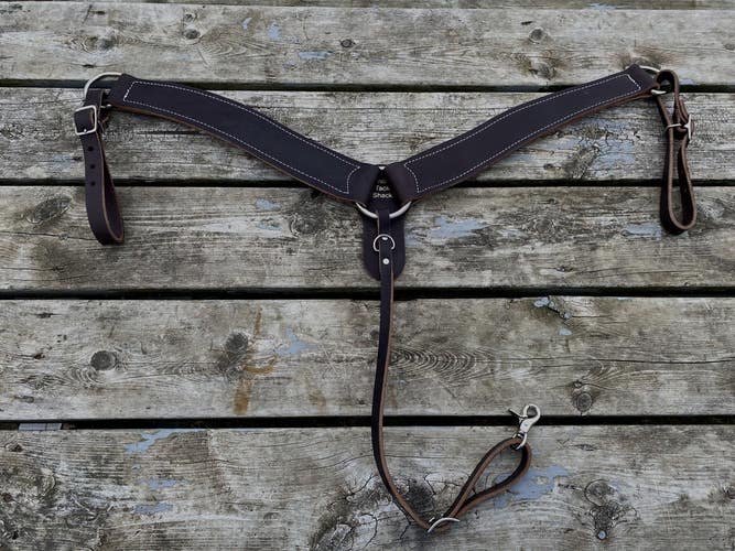 US made black leather contoured 3 pc Western breast collar