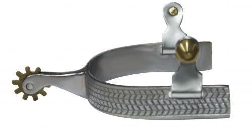 Engraved Herringbone design Western spurs w/brass buttons, 10 pt rowel, unisex