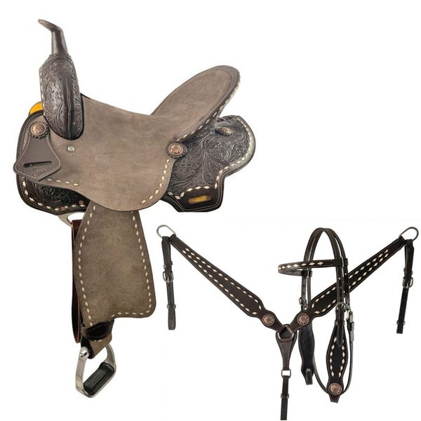 15" Double T Western barrel saddle w/matching headstall & breast collar