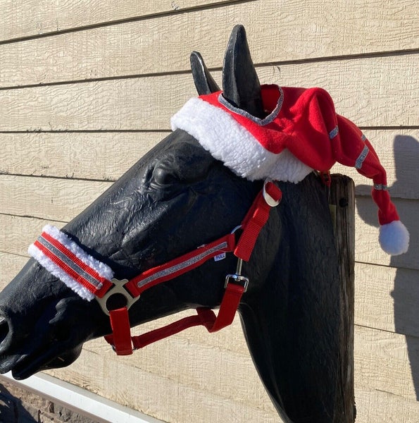 Horse Christmas stocking hat & halter set red w/white fleece
