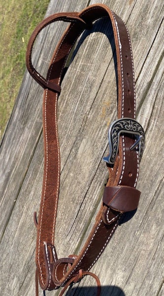 Amish made 1 1/4" leaf tooled brown Western headstall w/Jeremiah Watt buckle