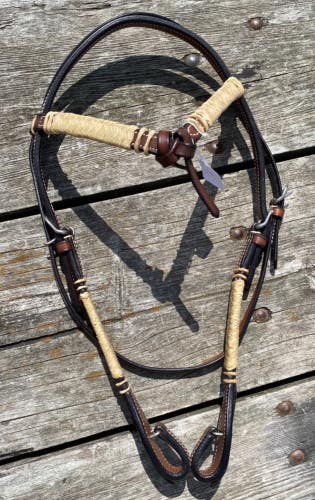 Riata brown leather Western futurity brow quick-change headstall w/rawhide (#3)
