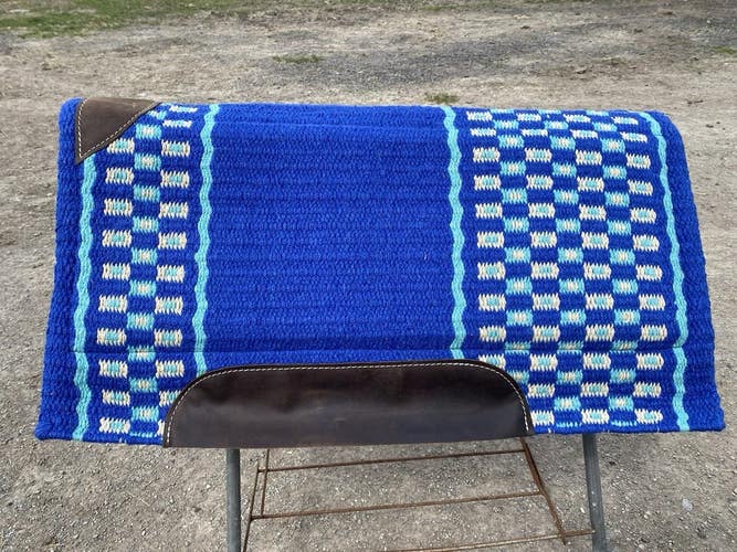 Royal w/teal, white wool Western saddle pad w/memory felt 34 X 36