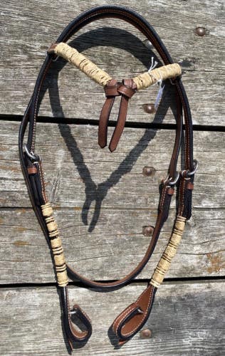 Riata brown leather Western futurity brow quick-change headstall w/rawhide (#5)