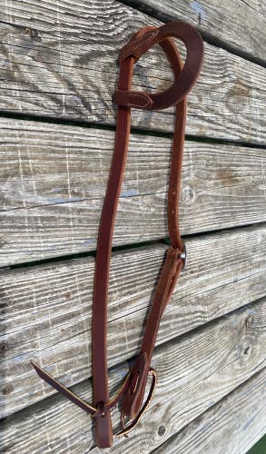 Amish made oiled  harness leather Western headstall w/flat sliding ear