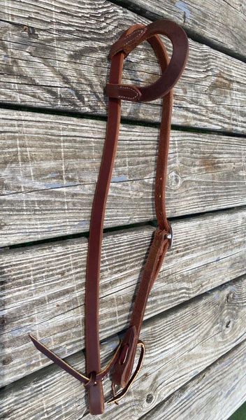 Amish made oiled harness leather Western headstall w/flat sliding ear