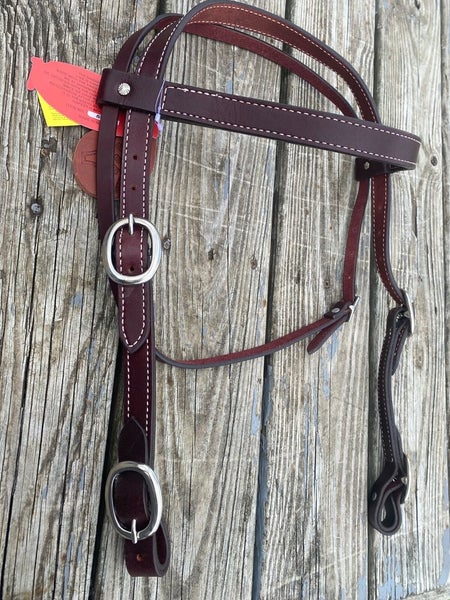 1" stitched burgundy leather draft horse Western headstall w/buckle ends