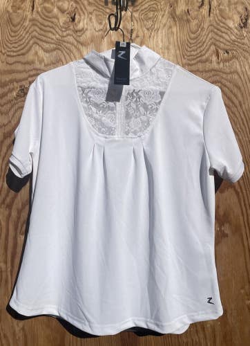 horze woman's lace detail white show shirt size 14