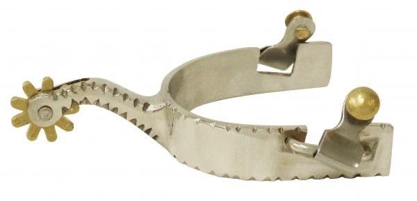 Men's notched edge design SS Western spurs w/brass buttons, 10 pt rowel
