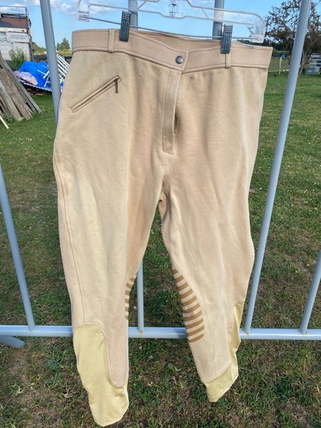 Pre-owned tan ladies' 44 Royal Highness English breeches w/silicone knee grip