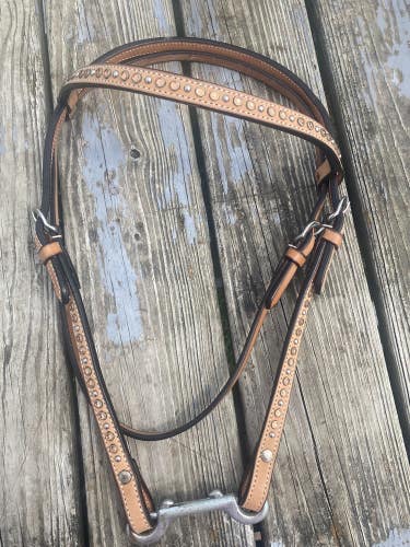 Riata light oil Western browband headstall w/champage crystals, silver spots