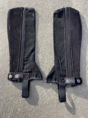Dublin Synthetic Easy-Care Childs Small Black Half chaps Contrast stitching Pink