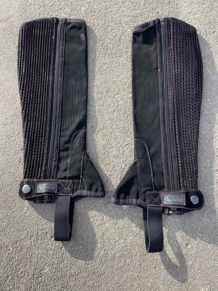 Dublin Synthetic Easy-Care Childs Small Black Half chaps Contrast stitching Pink
