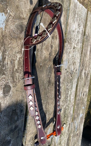 Western one ear headstall w/chrome plated diamonds, brown leather