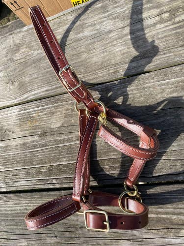 Amish made brown leather horse size halter w/brass hardware