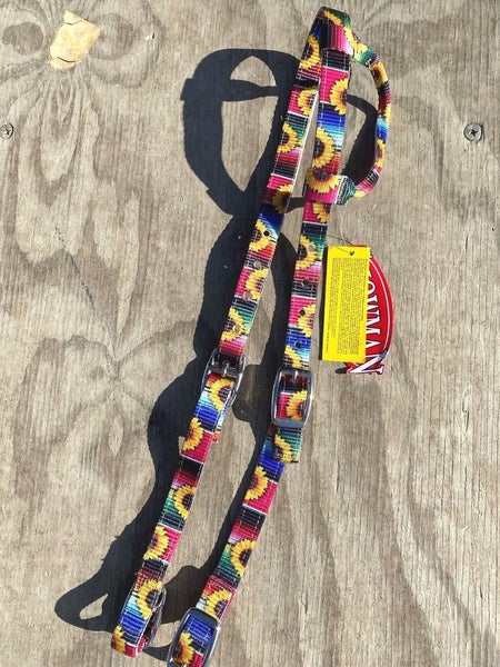 Showman Serape Sunflower print nylon one ear Western headstall w/buckle bit ends