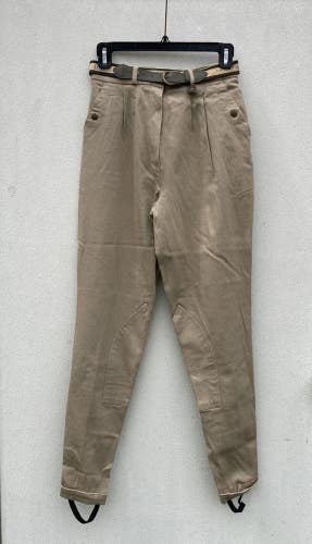 Ladies 24R Cavalier EQUE Fashion English Riding Breeches Tan Front Zip w/Belt