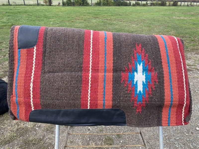 Brown w/rust, red wool cutter style Western saddle pad w/fleece 34 X 36