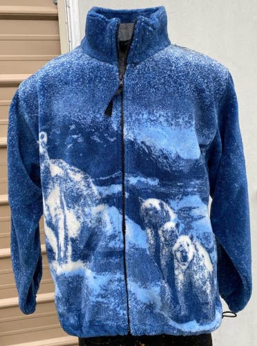 Ladies S Greenfleece zip front fleece jacket blue w/polar bears US made